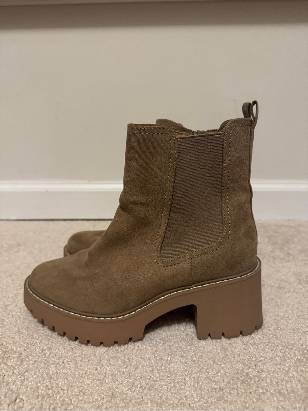 Universal Thread Suede Chelsea Lug Booties in Taupe
